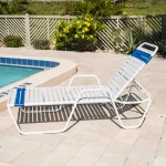 Vinyl Strap Pool Chaise Lounge - 14 in Height with Armrests - Image 2