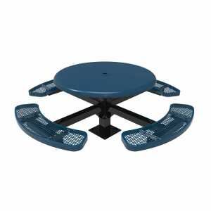 Round Solid Top Pedestal Picnic Table - Expanded Metal Seats