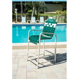 Basket Weave Strap Aluminum Bar Stool Chair With Arms