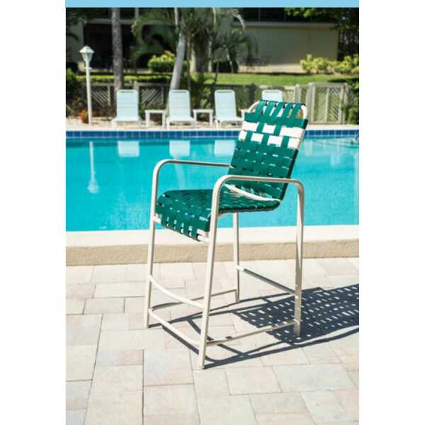 Basket Weave Strap Aluminum Bar Stool Chair With Arms