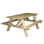 Cedar 6′ Log Picnic Table w/Attached Benches