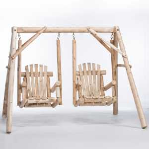 Cedar Log Double Chair Garden Swing & Frame