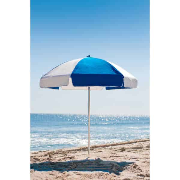 Frankford Emerald Coast, Aluminum Silver Anodized 6.5 Foot Wide, Hexagon Manual Lift Beach Umbrella