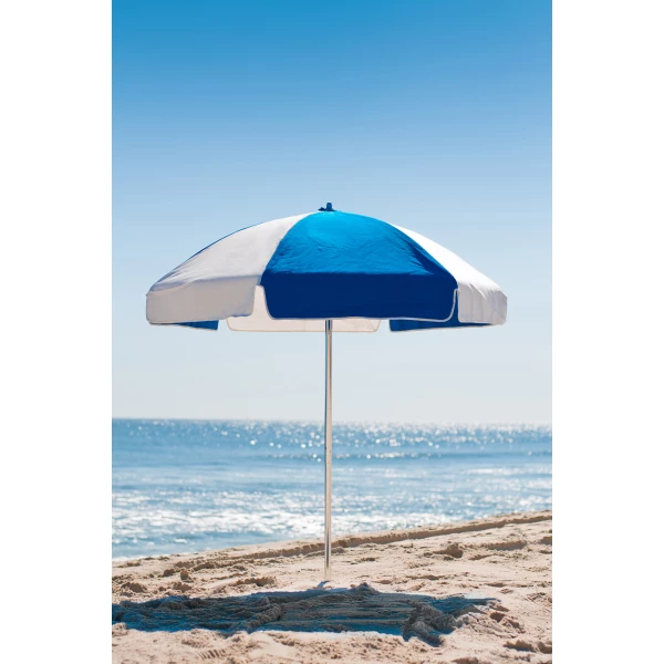 Frankford Emerald Coast, Aluminum Silver Anodized 6.5 Foot Wide, Hexagon Manual Lift Beach Umbrella