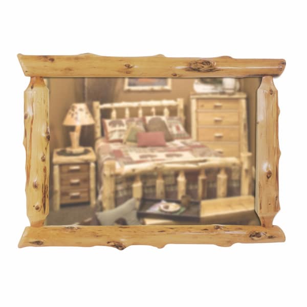 Fireside Rustic Mirror Half-Log Mirror - 32" x 36" - Natural Cedar