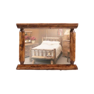 Fireside Rustic Mirror Half-Log Mirror - 32" x 36" - Natural Cedar