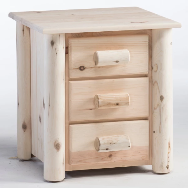 Rustic Log 3 Drawer Night Stand
