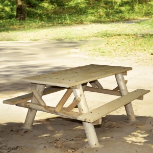 Cedar 6′ Log Picnic Table w/Attached Benches