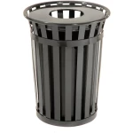 Courtyard 36 Gallon Slatted Wide Top Commercial Trash Receptacle With Flat Lid & Liner - Image 1