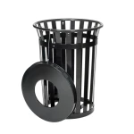 Courtyard 36 Gallon Slatted Wide Top Commercial Trash Receptacle With Flat Lid & Liner - Image 2
