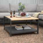 Capri Commercial Coffee Table - Aluminum with Teak Top - Image 1
