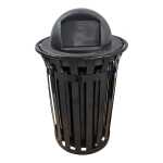 Courtyard 36 Gallon Slatted Wide Top Commercial Trash Receptacle With Plastic Dome Lid & Liner - Image 1