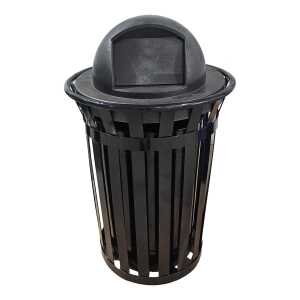 Courtyard 36 Gallon Slatted Wide Top Commercial Trash Receptacle With Plastic Dome Lid & Liner