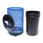 Commercial Recycle 36 Gallon Diamond Steel Trash Can With Flat Top Lid, Liner & Base - Image 3