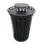 Courtyard 36 Gallon Slatted Commercial Trash Receptacle With Bonnet Lid & Liner - Image 1