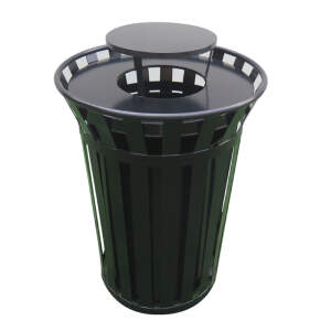 Courtyard 36 Gallon Slatted Commercial Trash Receptacle With Bonnet Lid & Liner